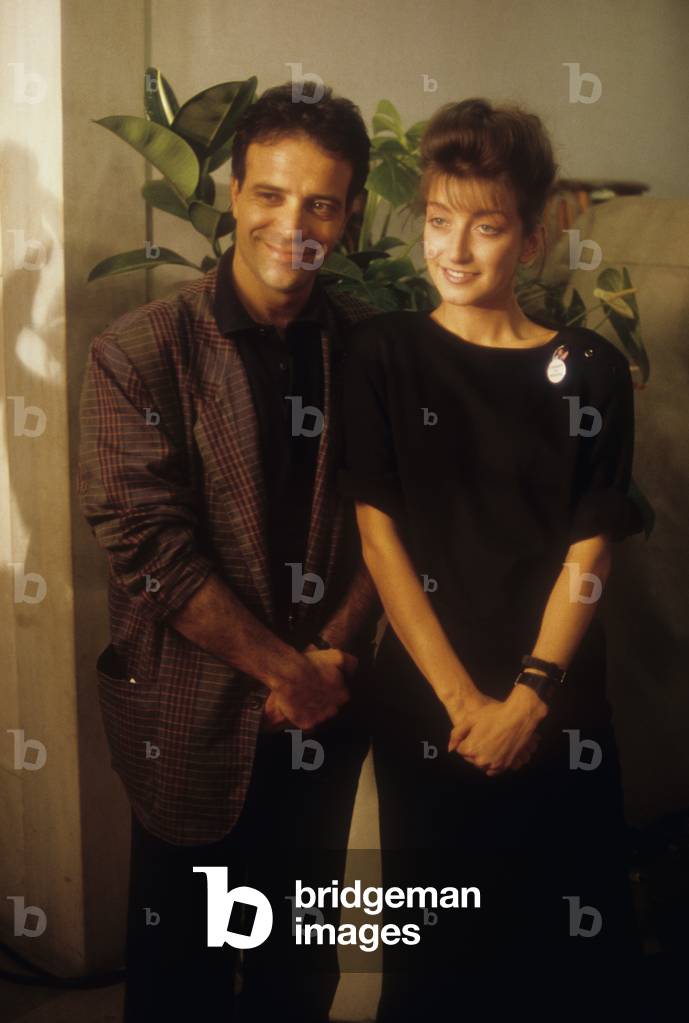 Venice Lido, Venice Film Festival 1984. Italian actor Enrico Montesano and French actress Pascale Ogier, winner of the Coppa Volpi award for best actress for her role in the movie 