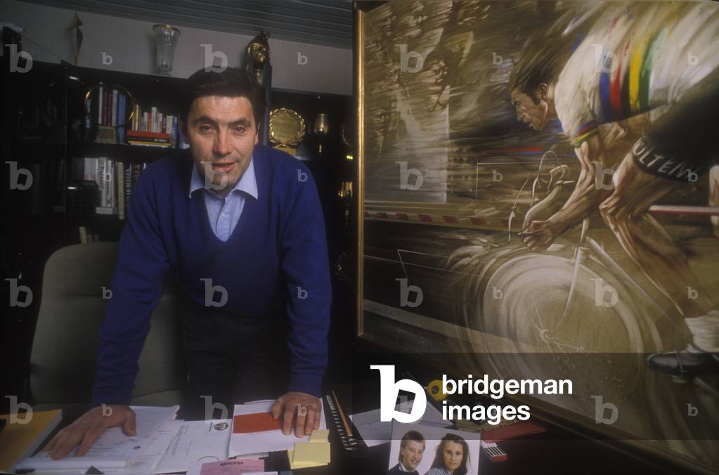 Brussels, 1990. Former cycling champion Eddy Merckx in his bicycle factory (photo)