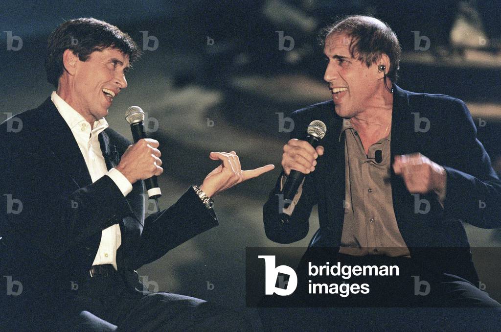 Milan, October 21, 1999. Italian pop singer Adriano Celentano on the set of his TV program 
