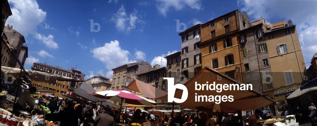 Panoramic view of the walk of Campo dei fiori square, Rome Italy