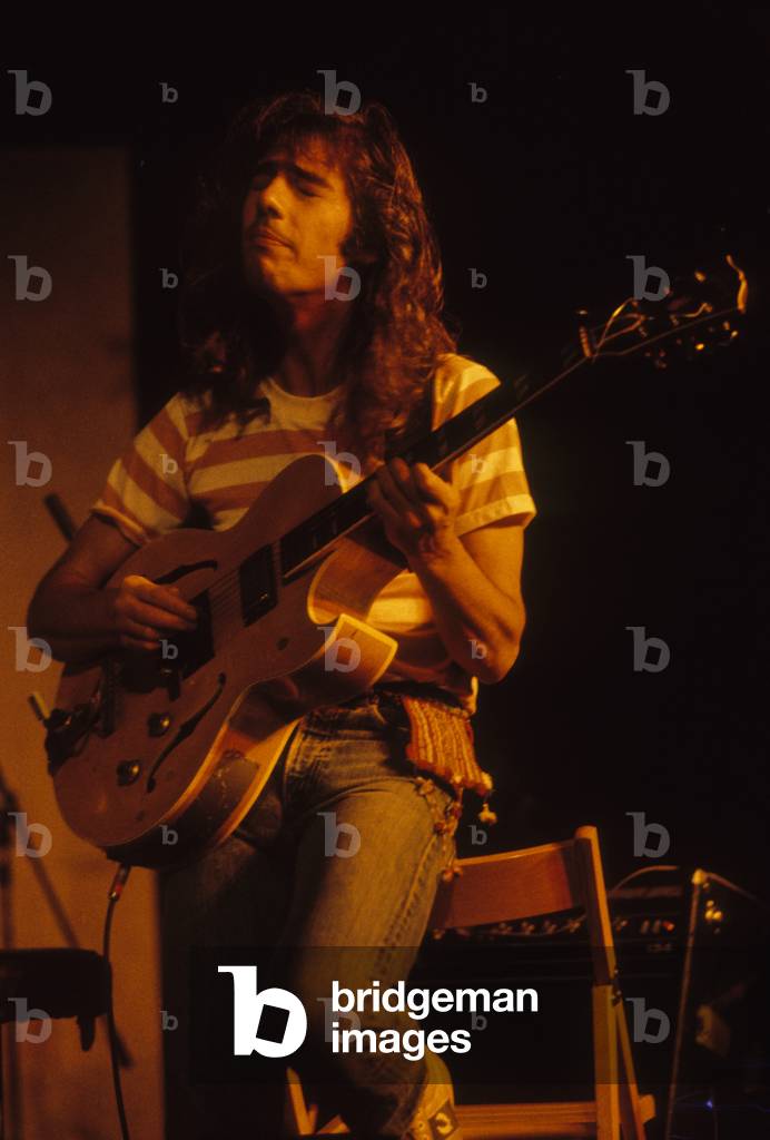 Rome, about 1985. Jazz-fusion guitarist Pat Metheny performing (photo)