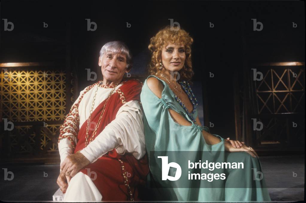 Ancient Ostia (Rome), Teatro Romano, July 1984. Italian actors Renato Rascel and Giuditta Saltarini in Plautus' Casina (photo)