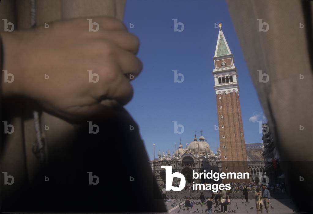 Venice 1998. St. Mark's Square viewed from the portico in front of the St. Mark's Basilica and the Bell Tower