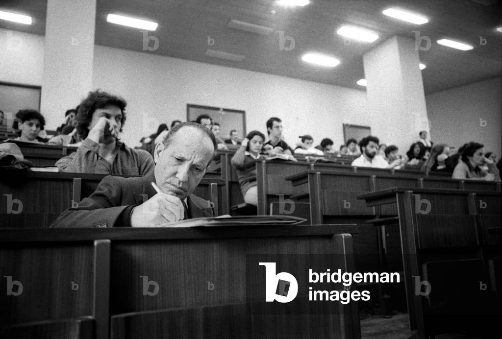 Rome, 1979. Italian economist Federico Caffè in a classroom of La Sapienza University where he taught at that time (photo)