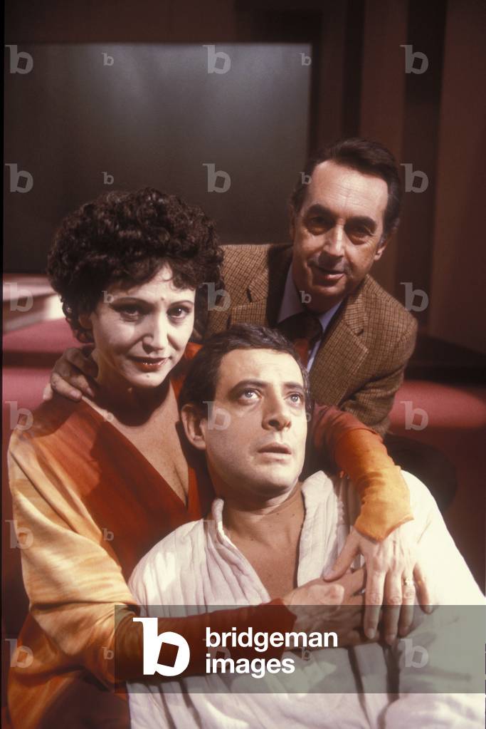 Rome, Argentina Theater, 1984. Stage director Maurizio Scaparro with actors Adriana Asti and Pino Micol protagonists of his 