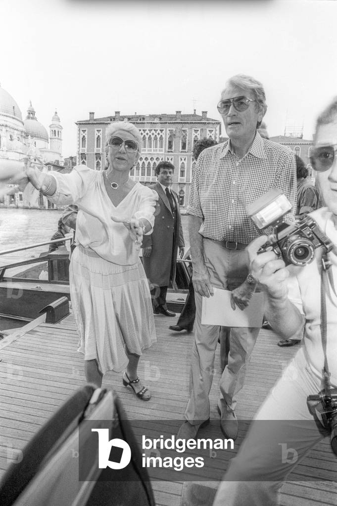 Venice, about 1983. Maria Pia Fanfani and American actor Gregory Peck/Venezia, 1983 circa maria Pia Fanfani and the attore Gregory Peck -