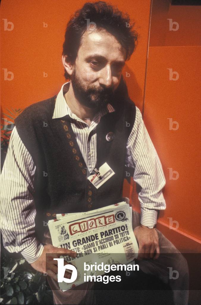 Italian Journalistat Michele Serra at XXth Rimini congress in February 1991, when Italian Communist Party changed its name to Democratic Party of the Left/Il giornalista Michele Serra al XX¡ Congresso del PCI-PDS che si tenne a Rimini nel 1991, quando il Partito Comunista Italiano divenne Partito Democratico della Sinistra (PDS) -