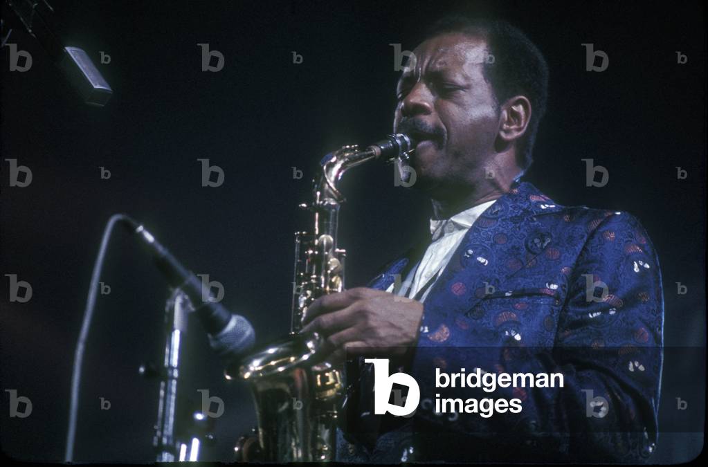 Jazz saxophonist Ornette Coleman on stage in 1980.