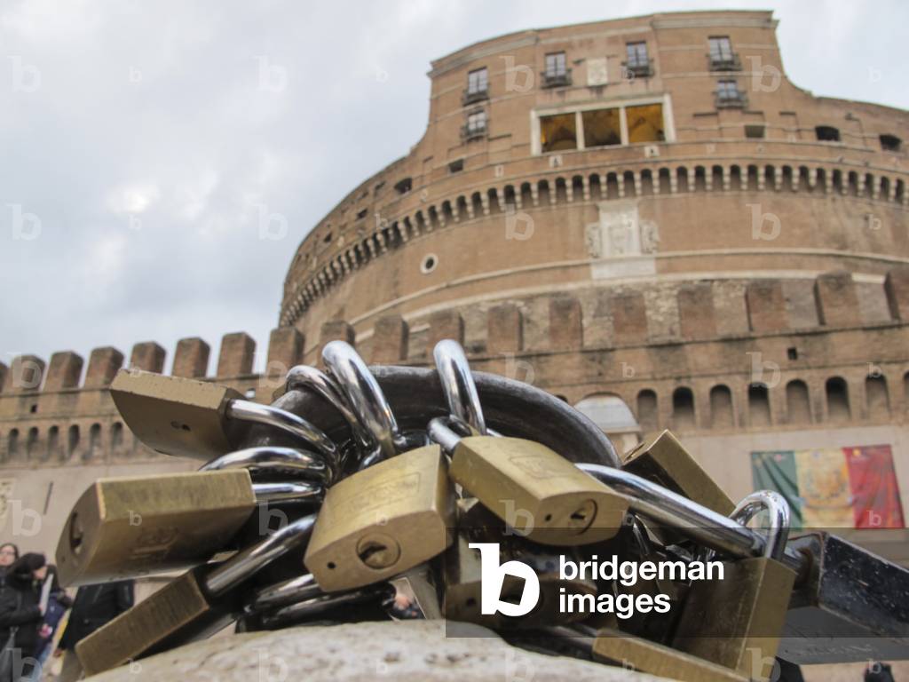 Rome, 2011. Padlocks on Ponte Sant'Angelo put by couples in love as a symbol of their bond. This trend derives from book 