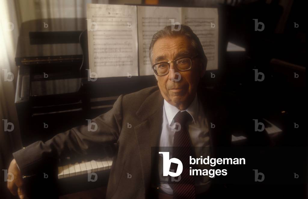 Portrait of the Italian composer Riccardo Malipiero on the piano.