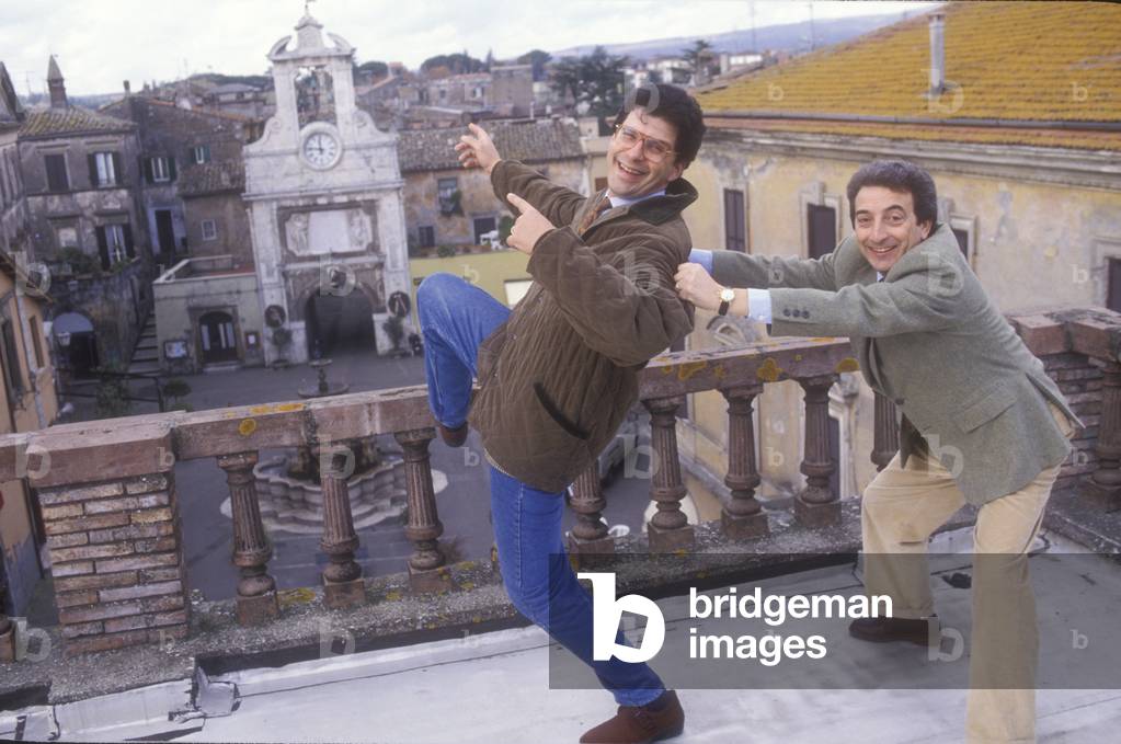 Rome, 1991. Italian TV presenter Fabrizio Frizzi and TV director Michele Guardà¬ (photo)