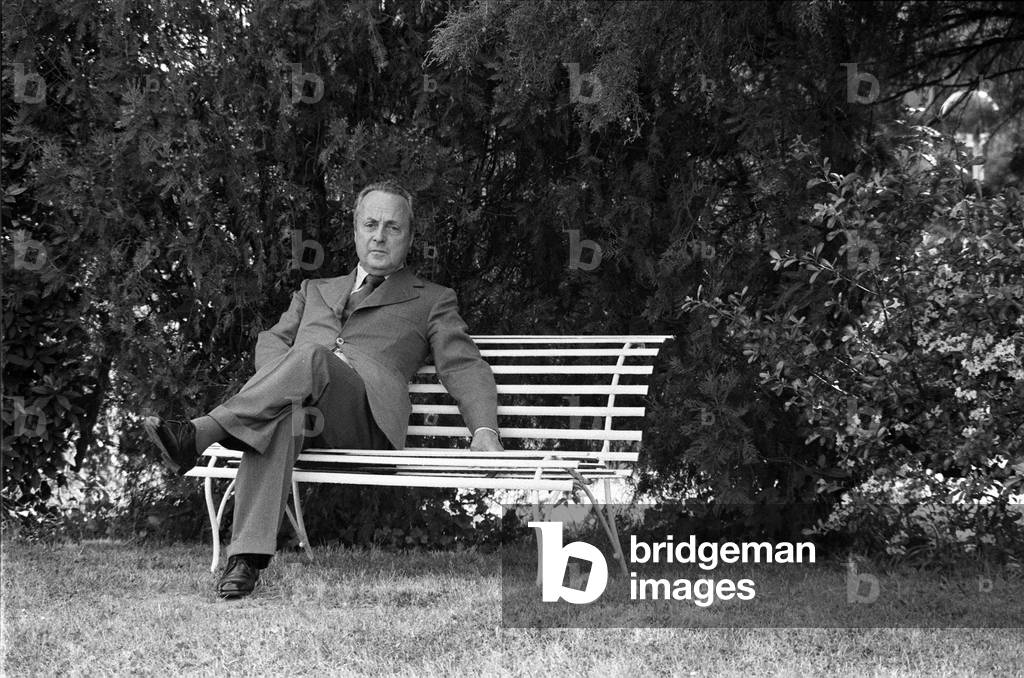 Rome, 1979. Italian writer Giorgio Bassani on a bench (photo)