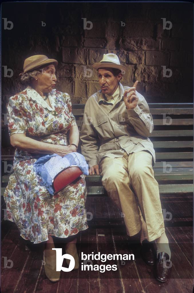 Rome, Teatro Due, 1986. Italian actors Rina Franchetti and Ciccio Ingrassia performing in the comedy 