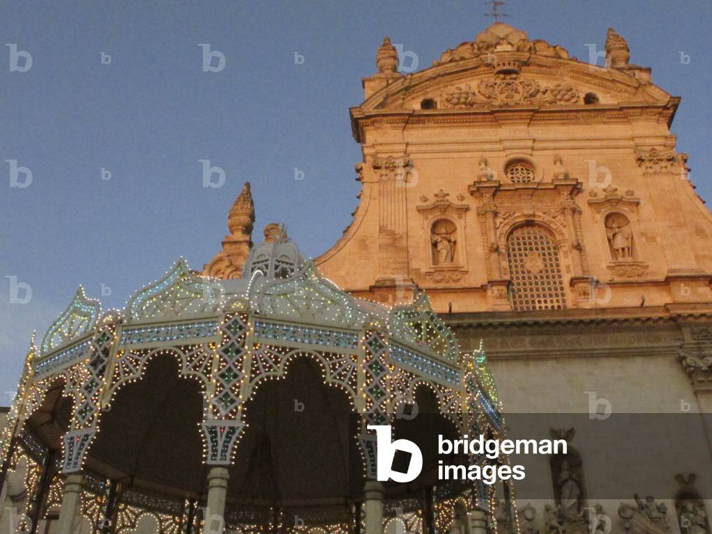 Galatina, Italy, Church of Saints Peter an Paul (Chiesa Madre dei Santi Pietro e Paolo) and stage to dance the Pizzica, a traditional dance born here to heal 