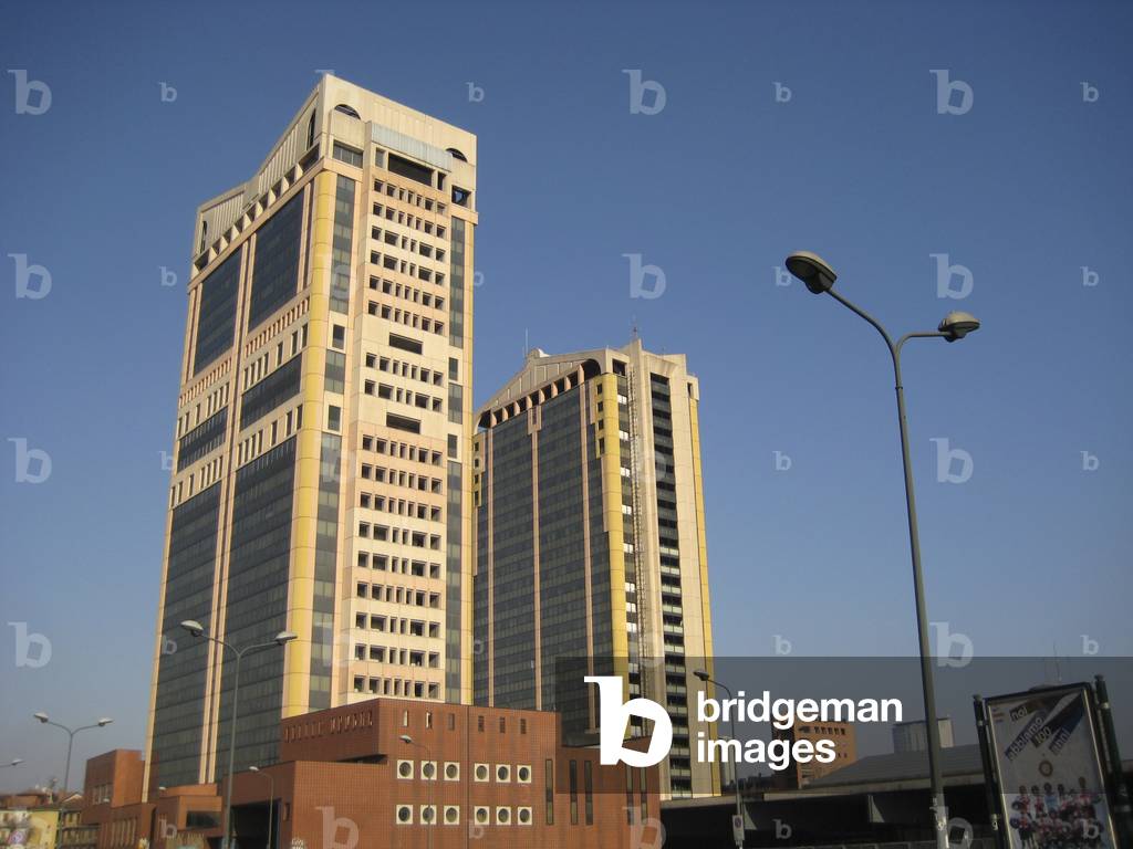 Milan, February 2008. Buildings of State Railways Administration on Cavalcavia Bussa, designed by Laura Lazzari and Giancarlo Perrotta architects