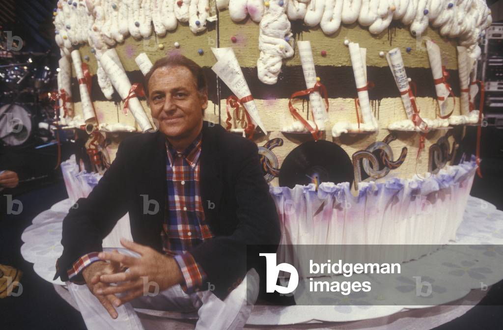 Rome 1988. Italian TV presenter Renzo Arbore in the studio of the TV program 