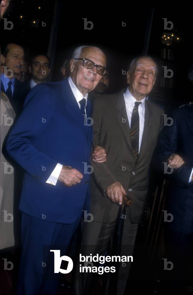 Portrait of Argentine writer Jorge Luis Borges and President of the Italian Republic Sandro Pertini in Rome, 1981.