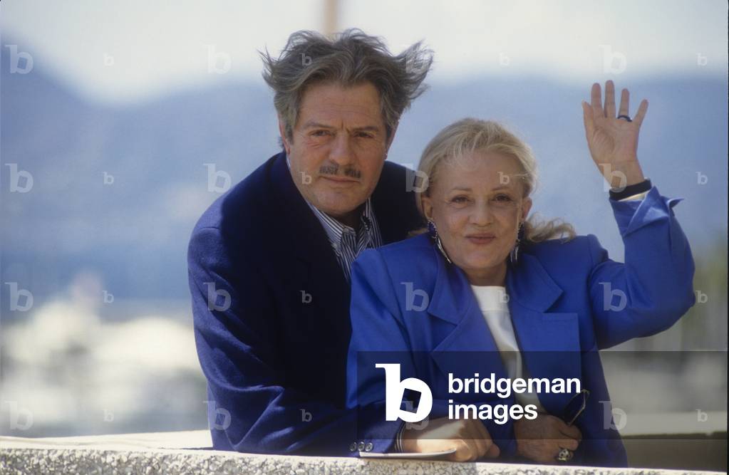 Cannes Film Festival, 1991. Actors Marcello Mastroianni, And Jeanne Moreau starring of the movie 