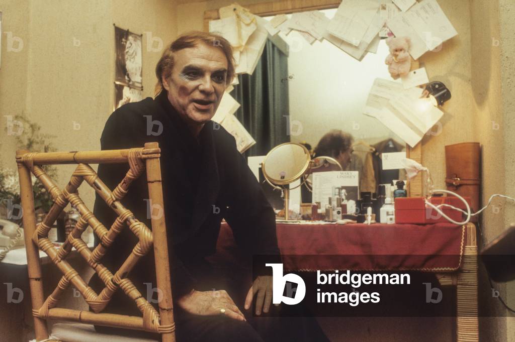 Rome, Quirino Theater, 1982. Italian actor Giorgio Albertazzi in his dressing room before performing in 