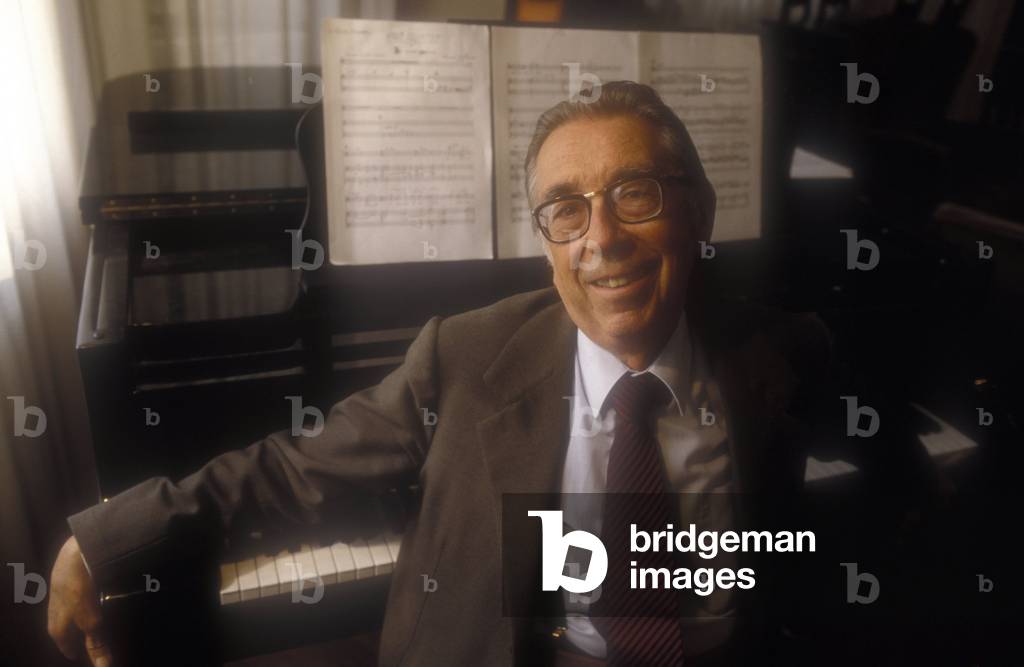 Portrait of the Italian composer Riccardo Malipiero on the piano.