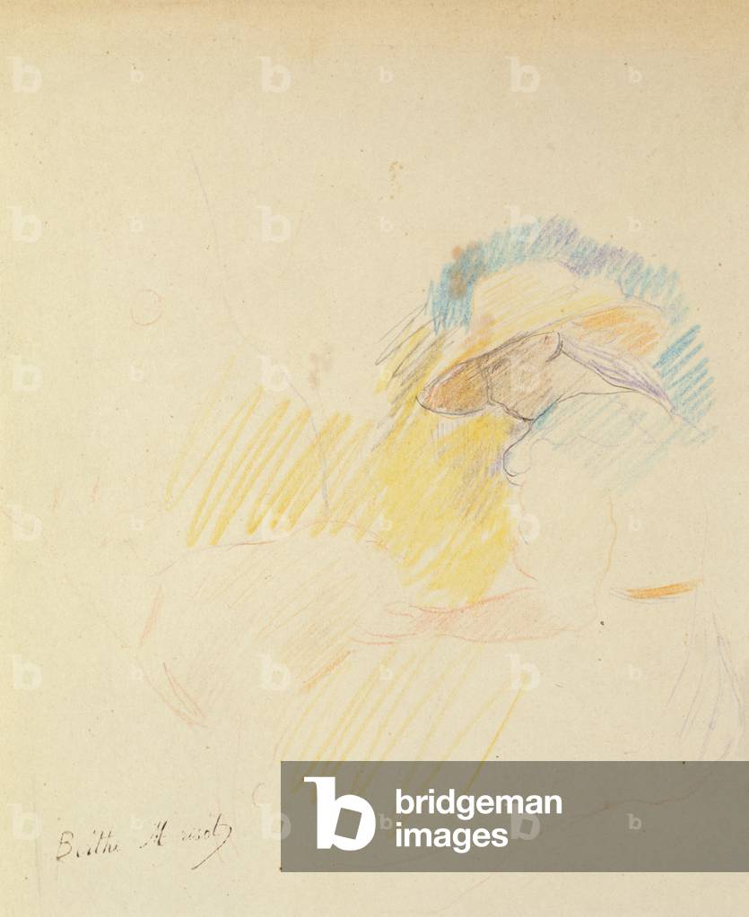 junges mädchen sitzend in einem garten, 1887 (farbstift auf papier)