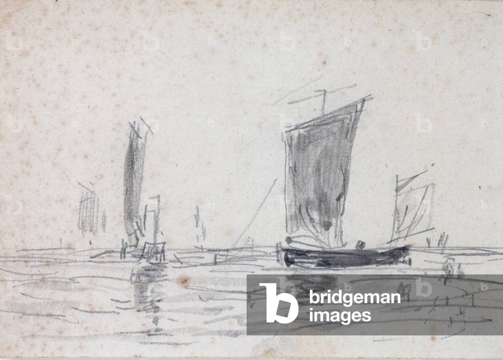 Segelboote auf dem Meer (waschen und Graphit auf Papier)