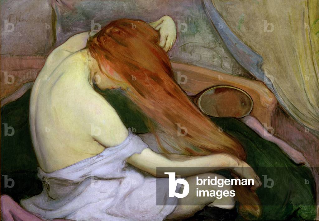 Frau kämmt sich die Haare, 1897 (Öl auf Leinwand)
