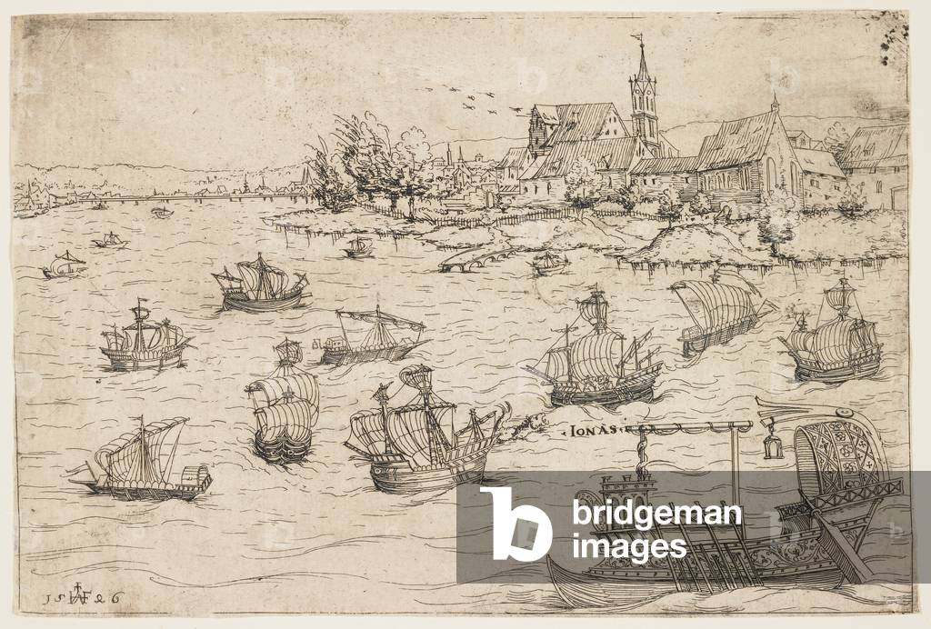 Jonah and the Whale on a Lake with Sailing Vessels, 1546