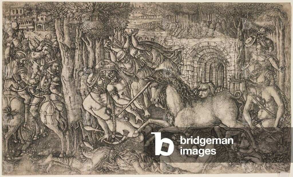 A King Pursued by a Unicorn, c.1547 (engraving)
