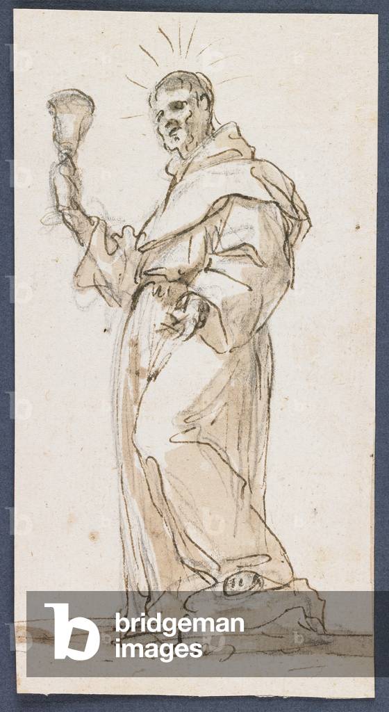 Standing Male Saint Holding a Chalice, late 17th century (pen & brown ink & wash over black chalk) 