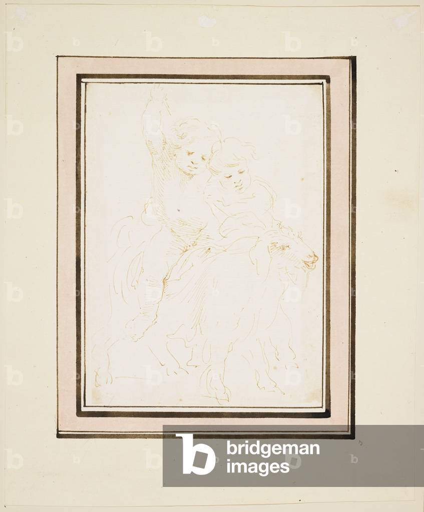 Two Putti on a Goat, c.1640 (pen & brown ink) 