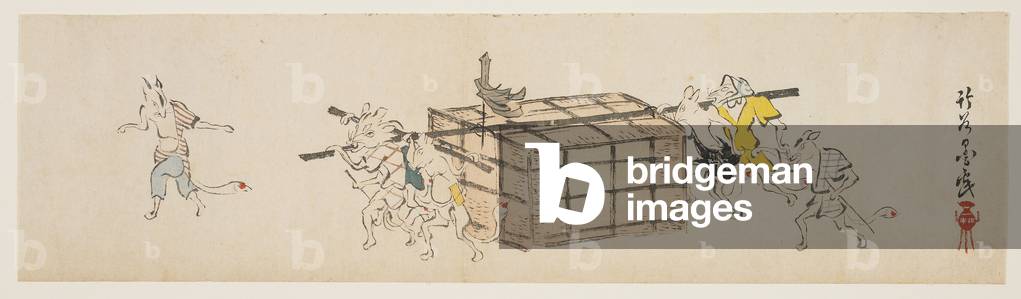 White Foxes Carrying a Coffer, c.1840 (colour woodblock print)