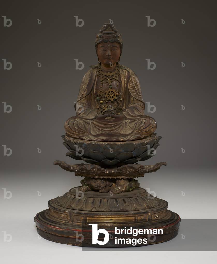 Seated Miroku Bosatsu (polychromed wood with crystal, metal and gold leaf)