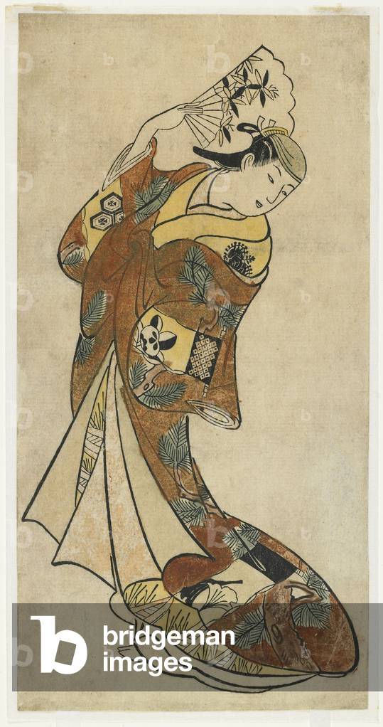 Fujimura Handayū II in a Dance Scene, 1720s (hand coloured woodblock print)
