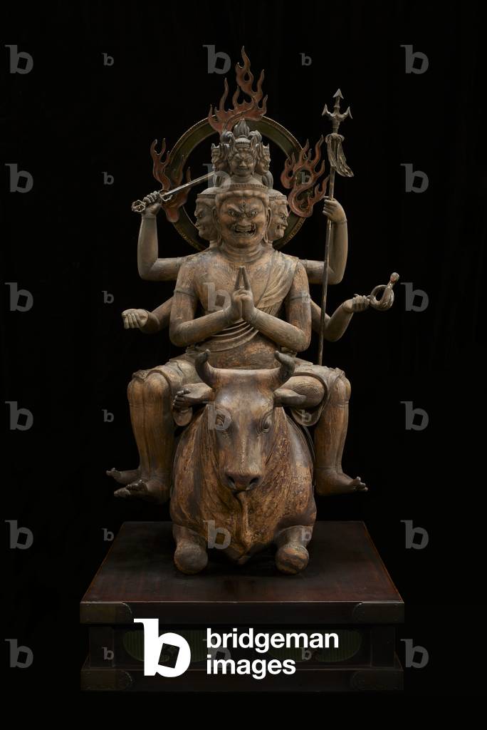 Wisdom King of Awe-inspiring Power (Daiitoku Myōō) (polychromed wood with crystal, gold-leaf and metal)