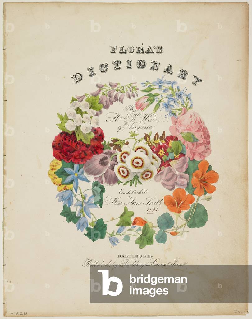 Frontispiece and Title Page, Wreath of Flowers, from Flora's Dictionary, 1838 (colour litho)