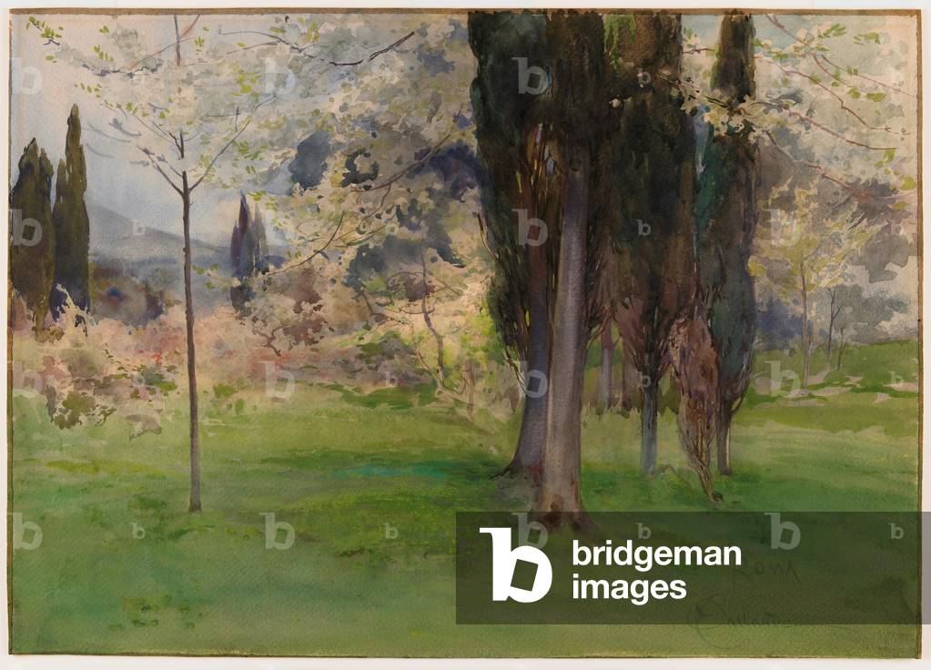 Spring Landscape with Trees (w/c on paper)