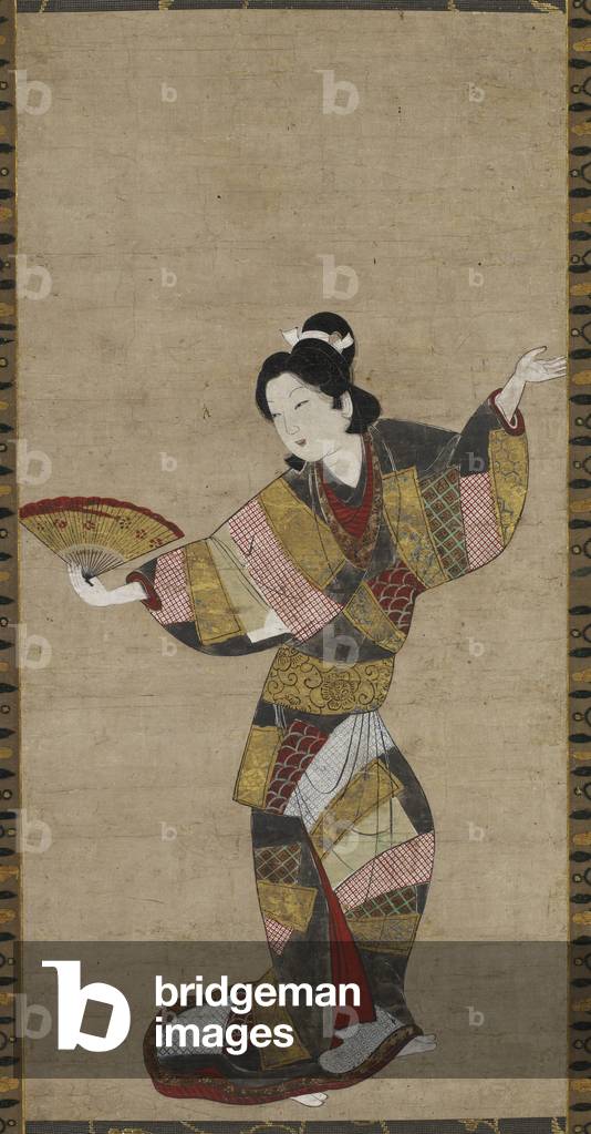 Dancer with Fan, c. 1640-50 (ink, colour, gold, & shell white on paper)