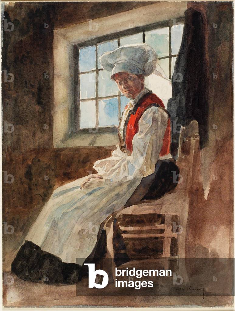 Scandinavian Peasant Woman in an Interior, c.1906 (w/c with graphite on card) 