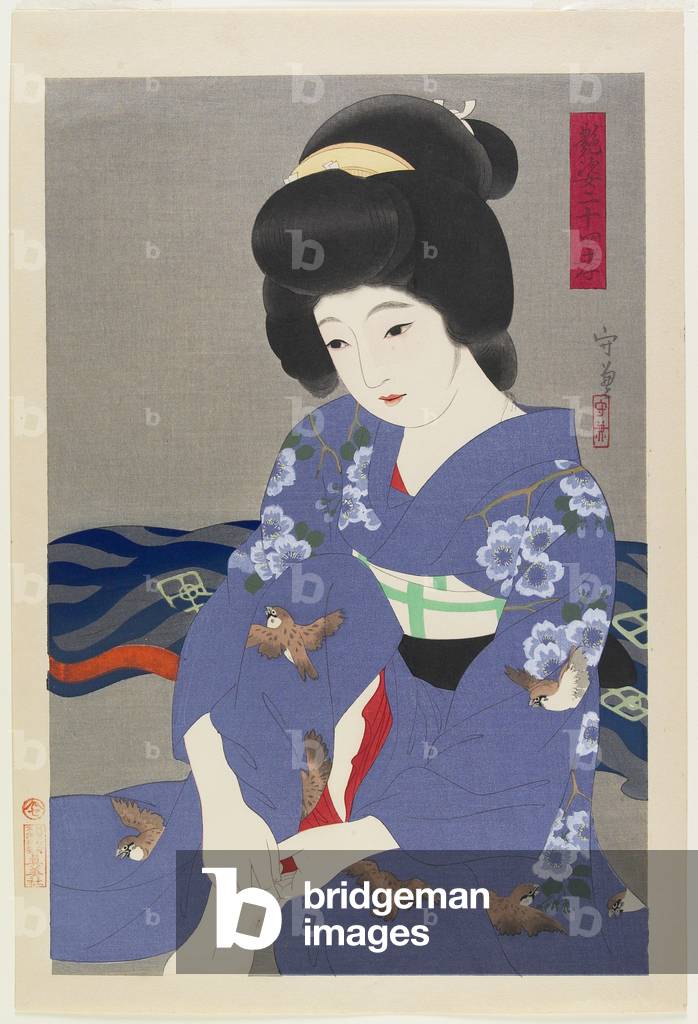 Taking Off Her Socks, 1930 (colour woodblock print)