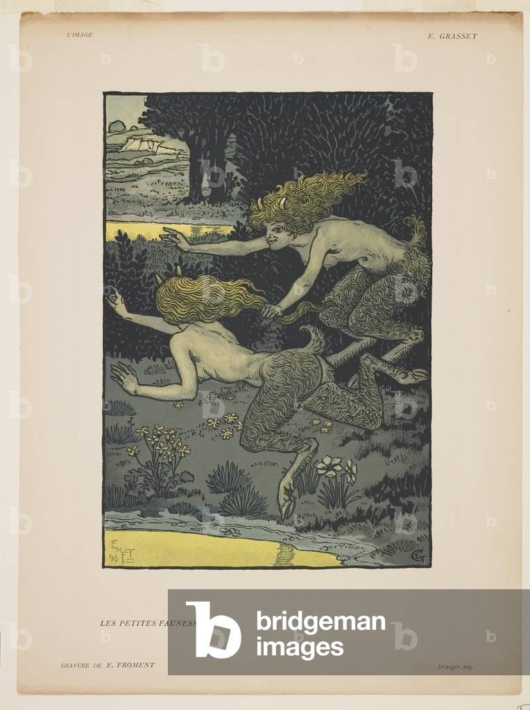 Les Petites Faunesses, 1896 (colour wood engraving)