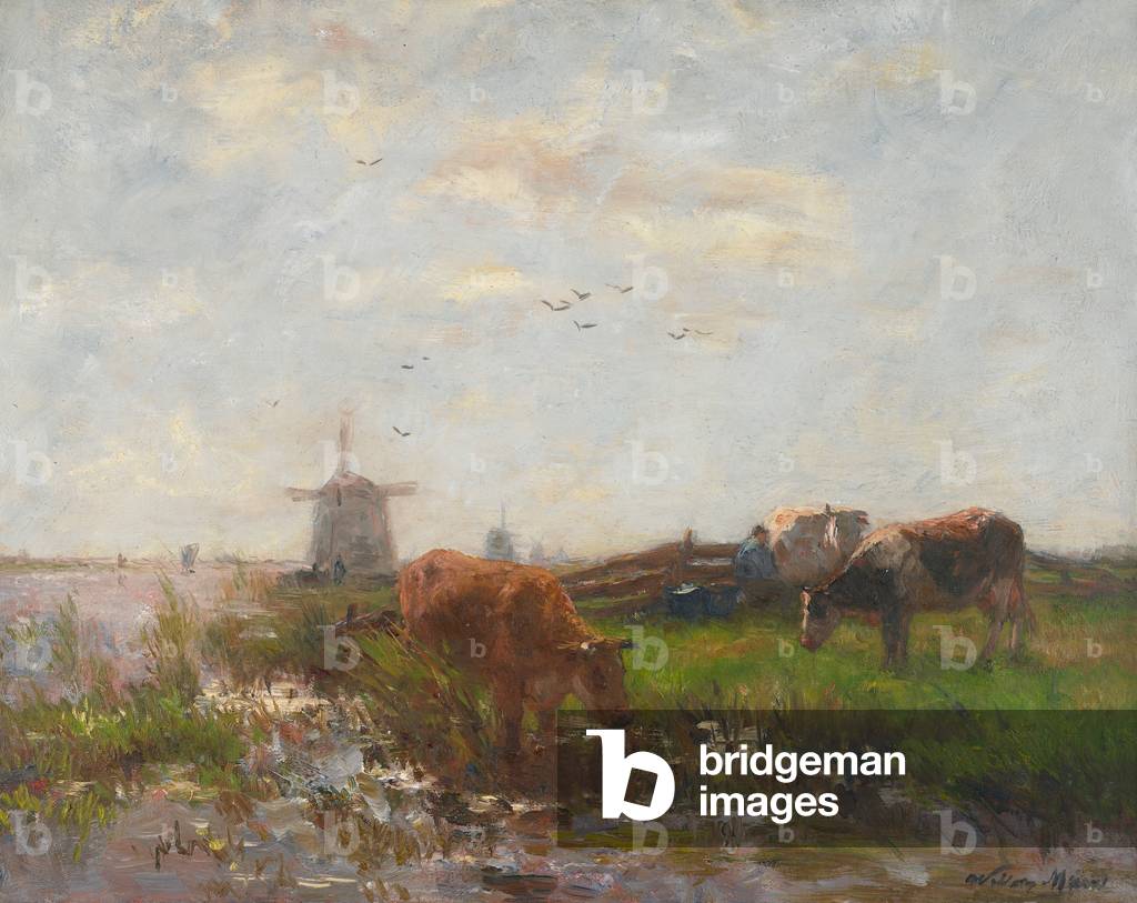 Cattle Grazing at the Water's Edge, c.1880-90 (oil on canvas)