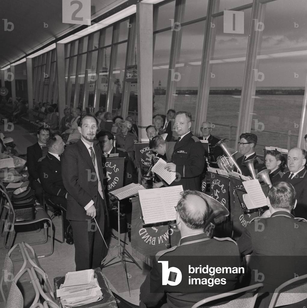 Town Band at Douglas Sea Terminal, August 1963 (b/w photo)