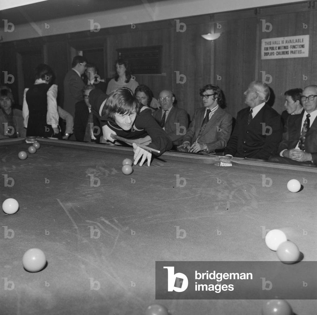Alex Higgins, snooker player, Isle of Man, August 1973 (b/w photo)