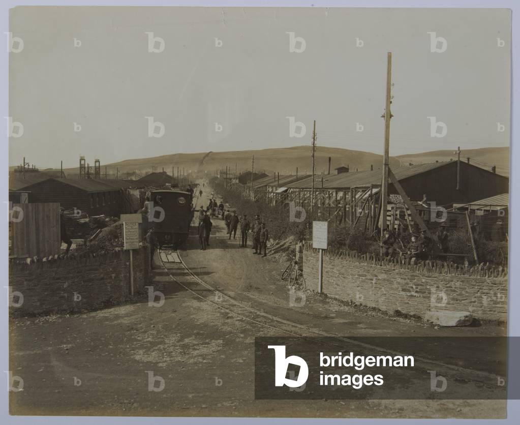 First World War internees, railway working party, Knockaloe Camp, Isle of Man, 1914-18 (b/w photo)