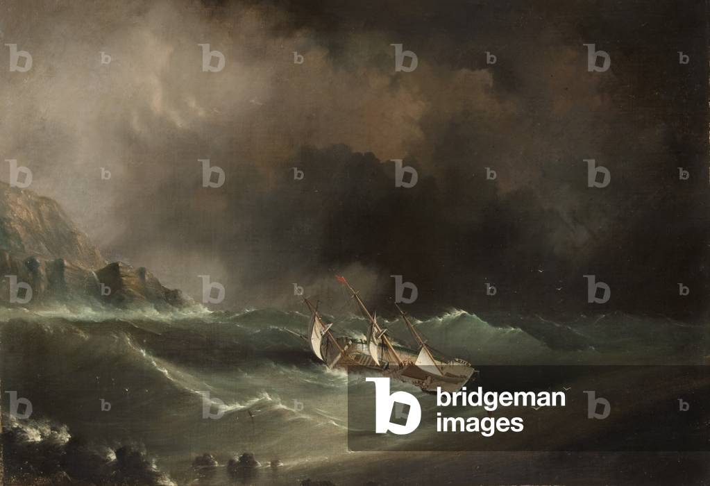 Ship caught in storm (oil on canvas)