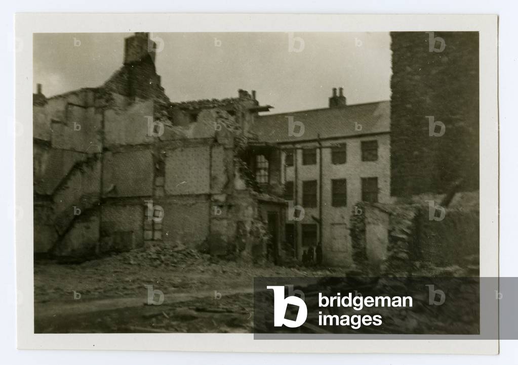 Demolition of the old pub on corner of Bond Street and Durie Lane, Douglas, Isle of Man, 1932-34 (b/w photo)