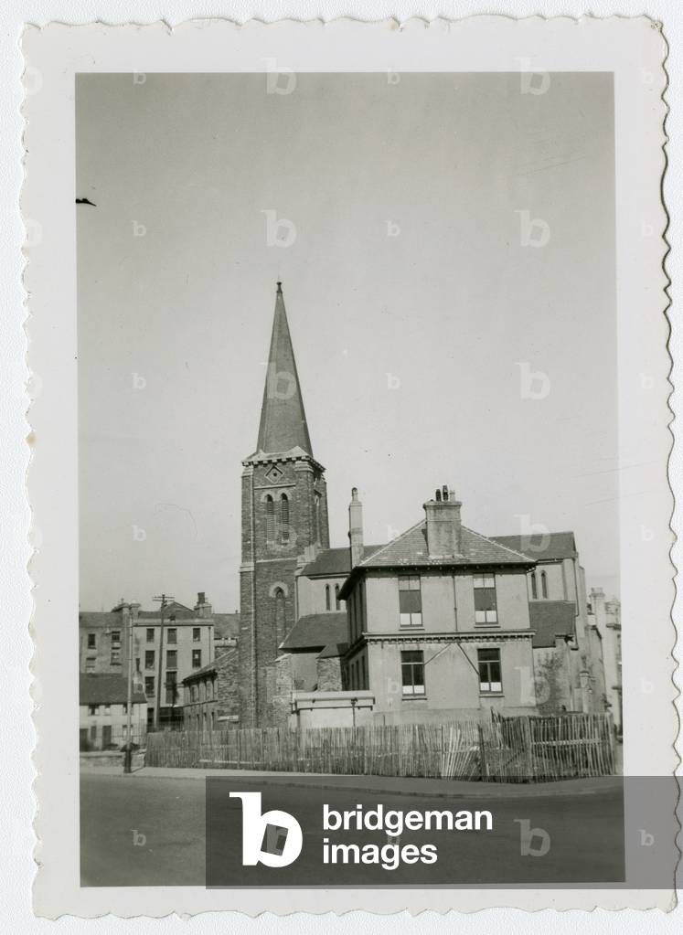St Barnabas with garden railings, Douglas, Isle of Man, 1937 (b/w photo)