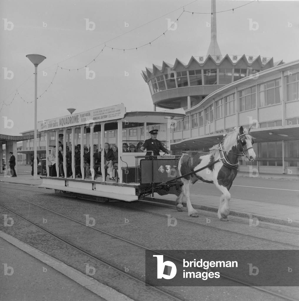 Horse tram opening, Isle of Man, May 1970 (b/w photo)