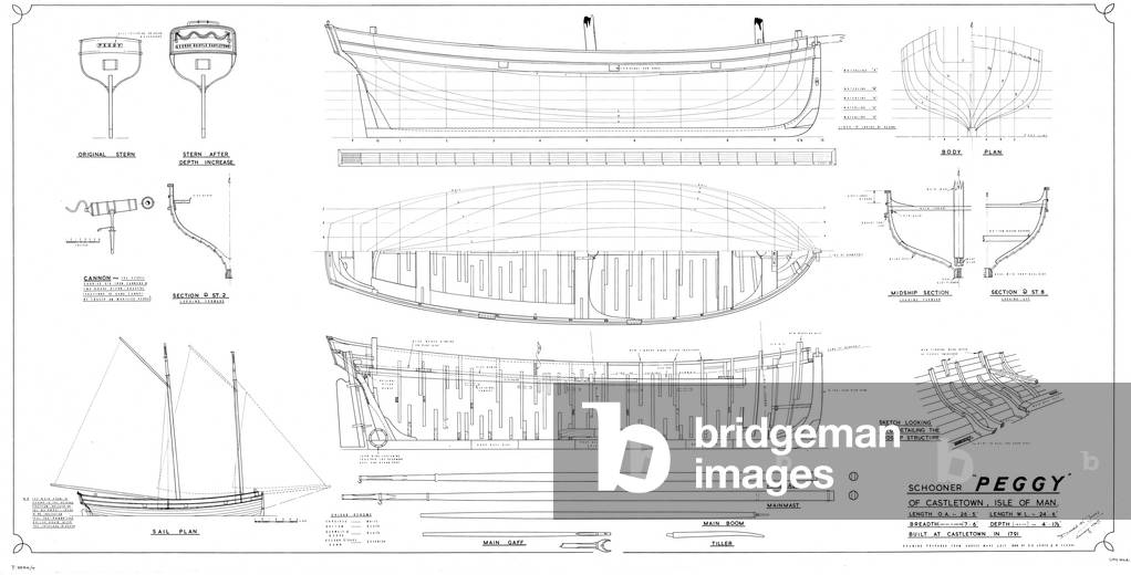 Drawing of the schooner 'Peggy' of Castletown, Isle of Man, 1969 (litho)